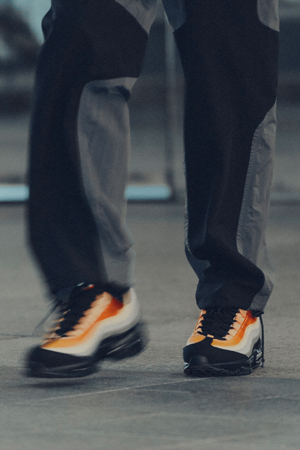 LORENZ.OG AIR in Colour Nike air max 95 Exhibition London uk designer Virgil Abloh dusk volcano sneaker footwear pack collaboration custom