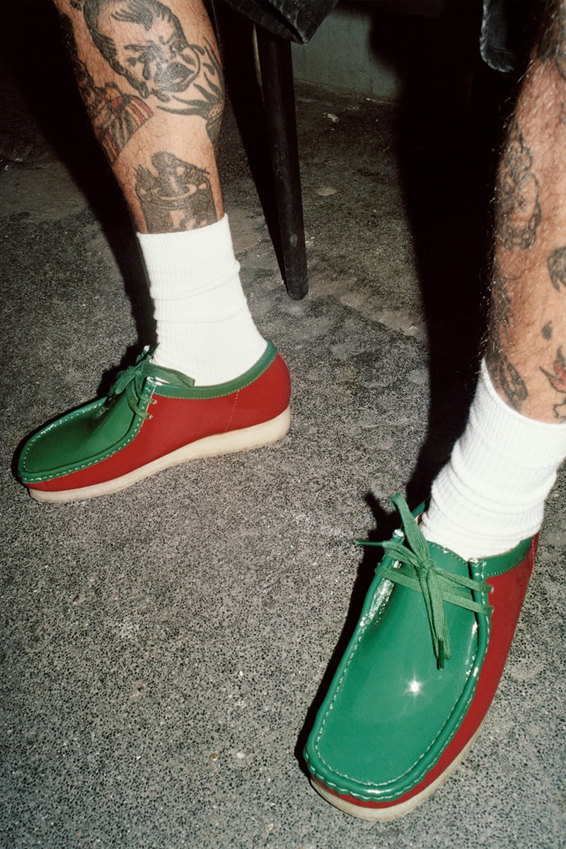 Supreme x Clarks Originals Spring 2024 Collaboration wallabees patent leather green red nude black