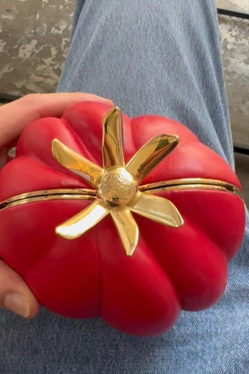 Jonathan Anderson Turns Viral Tomato Meme Into a Loewe Clutch accessory bag jw anderson heirloom tomato meme to reality