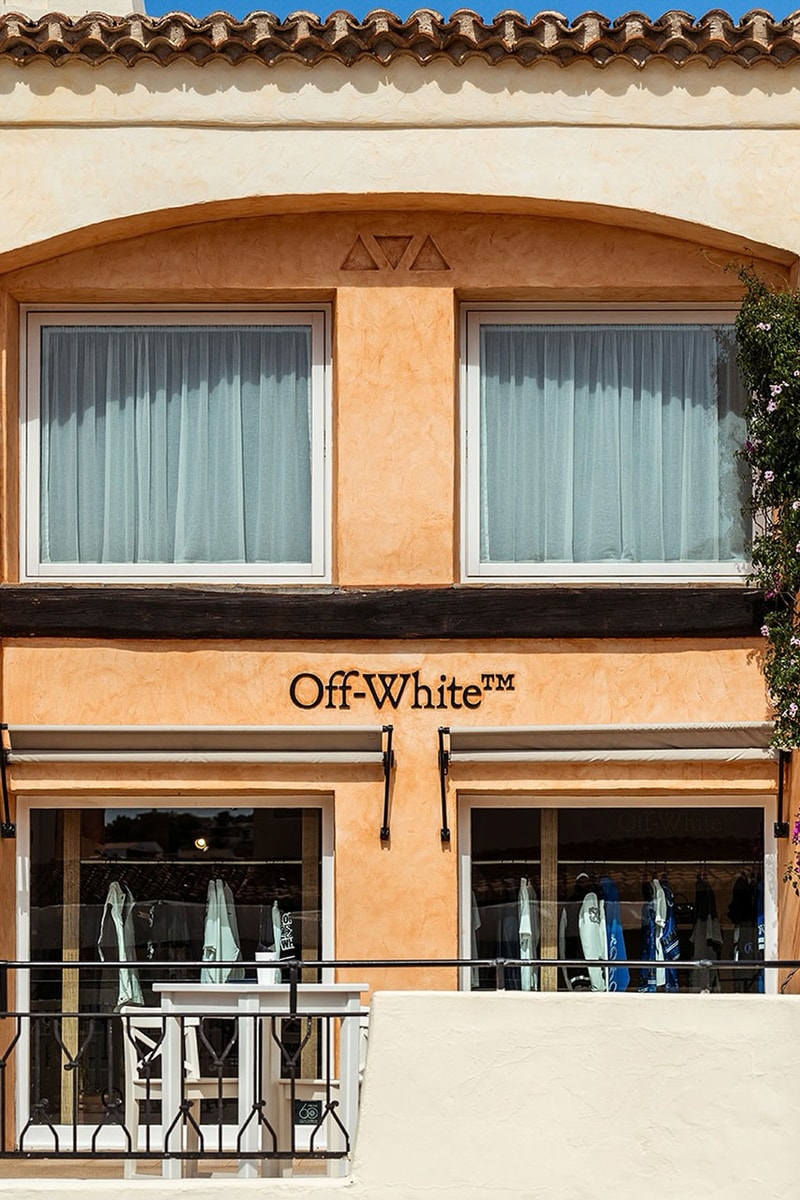 Off-White™ Opens Boutique in Porto Cervo italy hours store link pop up release collection fashion caspule sneaker be right back italian sardinia resort summer imprint design luxury lvmh pop up temporary hours address location Promenade du Port
