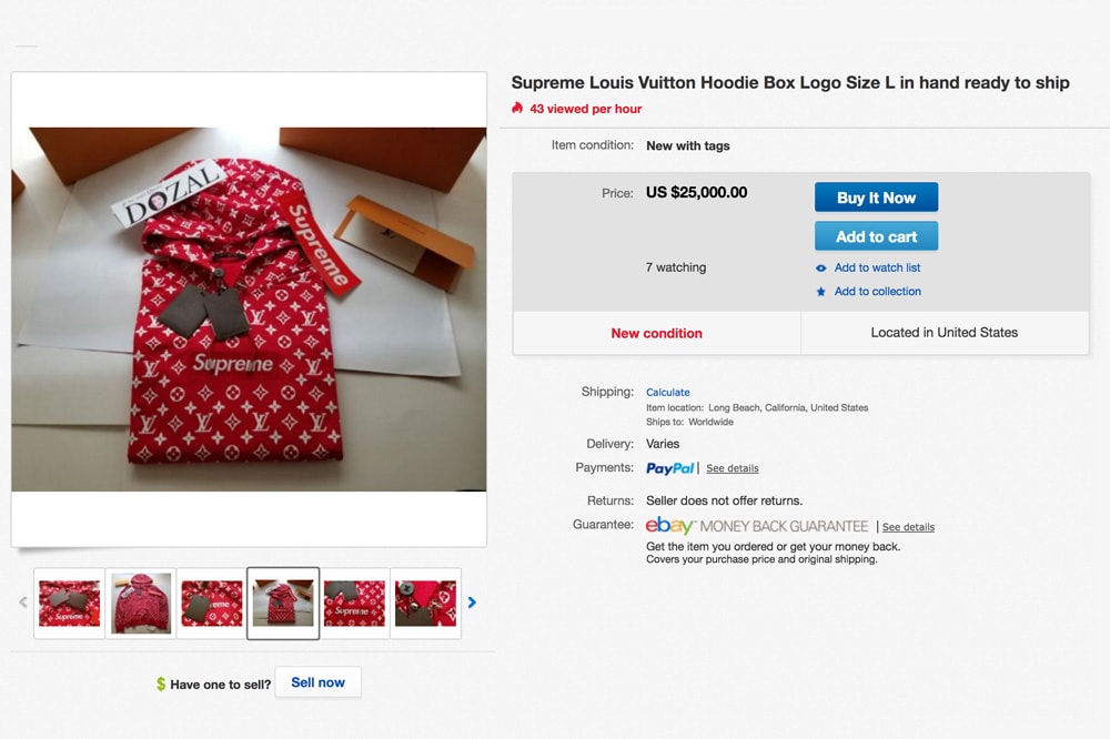 sweat supreme louis vuitton price t shirt Supreme x Louis Vuitton Absurd Resell Prices | HYPEBEAST
