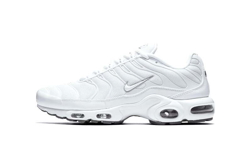 white and black air max plus