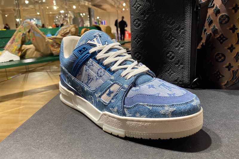 Lv trainer leather low trainers Louis Vuitton Blue size 8 UK in