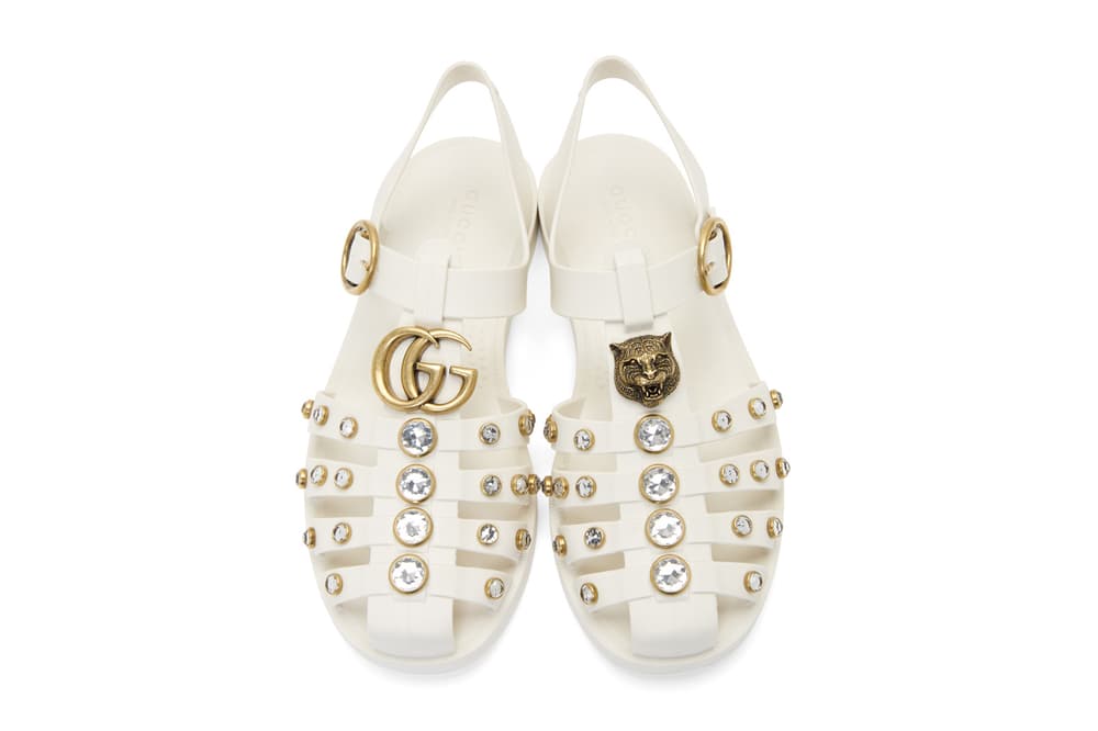  Gucci  90s White Crystal Cage Jelly Sandals  HYPEBAE