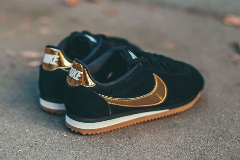 nike cortez black metallic gold