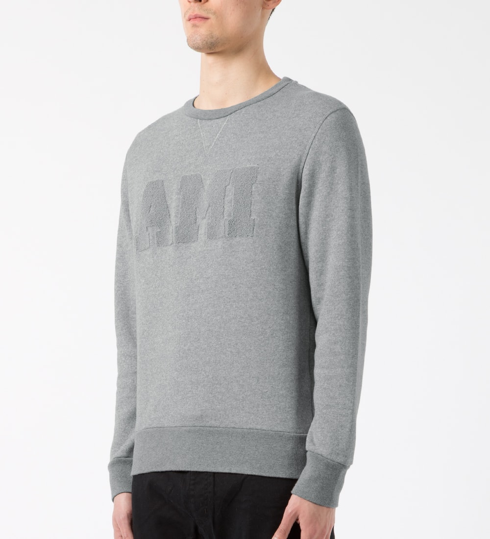 Ami - Grey AMI Embroidery Crewneck Sweater | HBX
