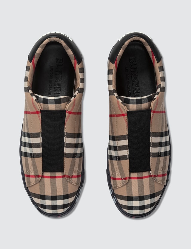 Burberry - Contrast Check and Leather Slip-on Sneakers | HBX