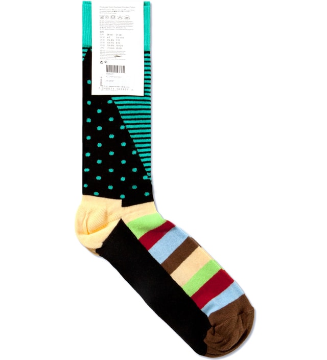 Happy Socks - Turquoise/Black Stripes and Dots Socks | HBX