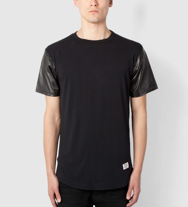 Mister - Black Mr. Hide Leather Sleeve T-Shirt | HBX