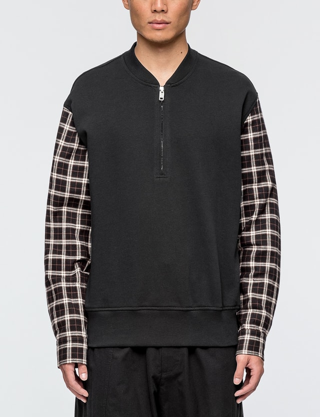 3.1 Phillip Lim - Henley Sweatshirt with Flannel Over Sleeve | HBX