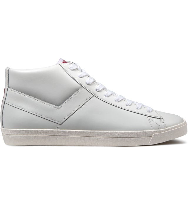PONY - White/White Perf Topstar Hi Leather Sneakers | HBX