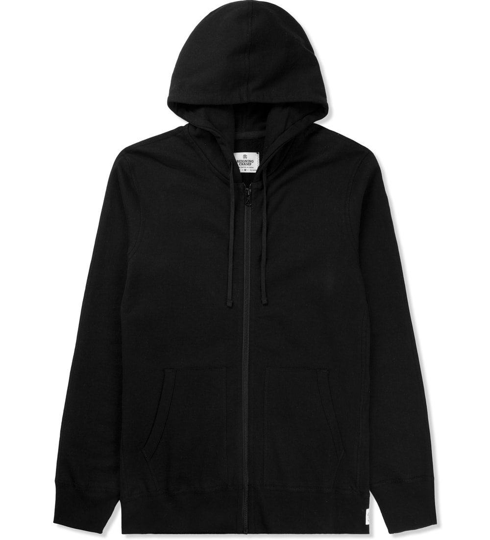 Reigning Champ - Black RC-3260 Heavyweight Terry L/S Zip Front Hoodie | HBX
