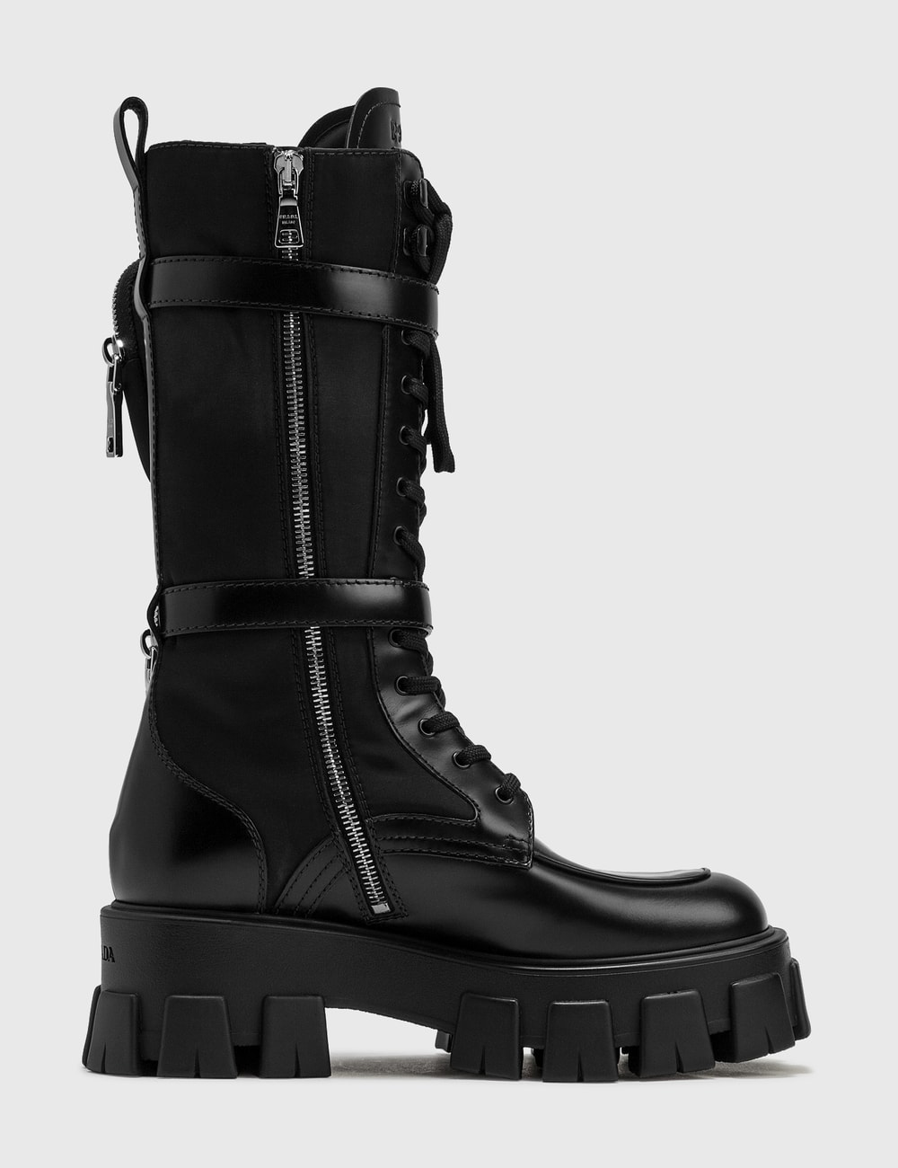 Prada - Brushed Rois Leather And Nylon Monolith Boots | HBX