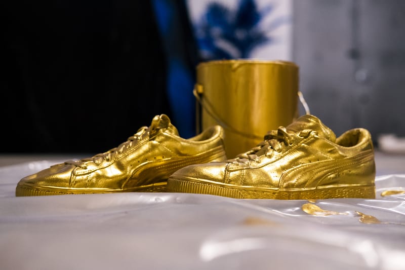 Gold shop puma sneakers