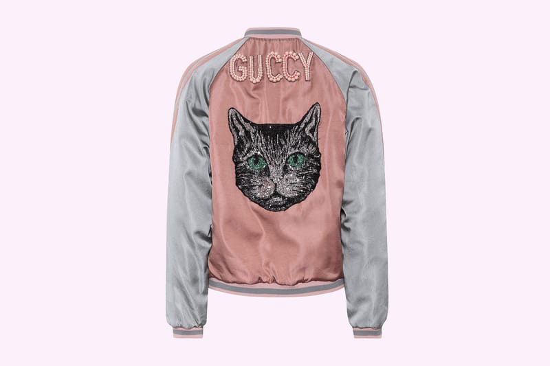 ジャケット・アウター GUCCI 18AW Michele era bomber jacket Gucci Embellished Guccy Cat Satin Bomber Jacket | Hypebae