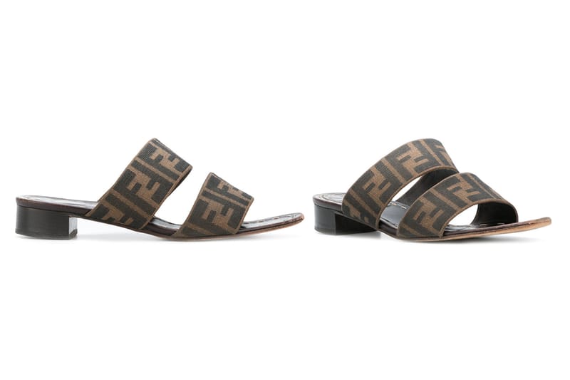 Fendi logo print online velvet slides