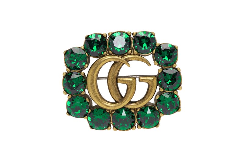 GUCCI ブローチ グリーン クリスタル ダブルG 903450 Gucci Releases Green and Red Crystal Brooch | Hypebae