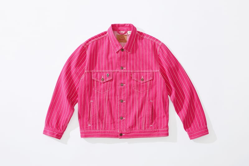 ジャケット・アウター Supreme x Levis Pinstripe Trucker Jacket Supreme Levi's Pinstripe Trucker Jacket (With Pin) Magenta Stripe