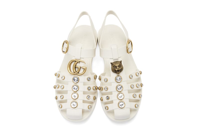 Gucci '90s White Crystal Cage Jelly Sandals | Hypebae