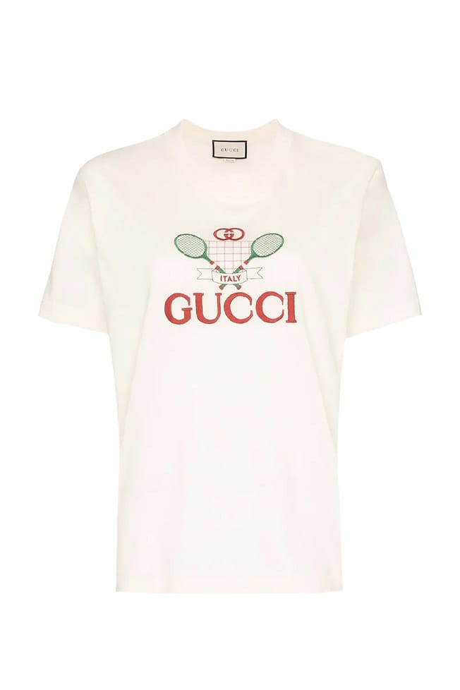 Gucci White Retro Logo T-Shirt Tennis Print | Hypebae