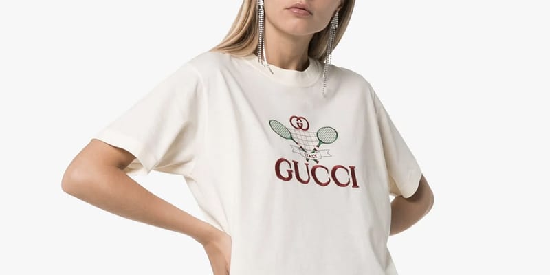 Gucci White Retro Logo T-Shirt Tennis Print | Hypebae