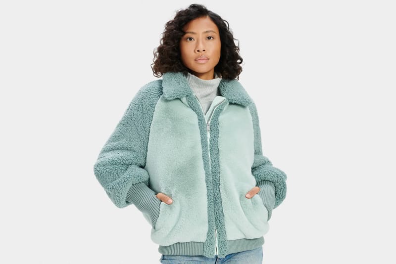 Augusta faux fur & 2024 faux shearling baseball jacket