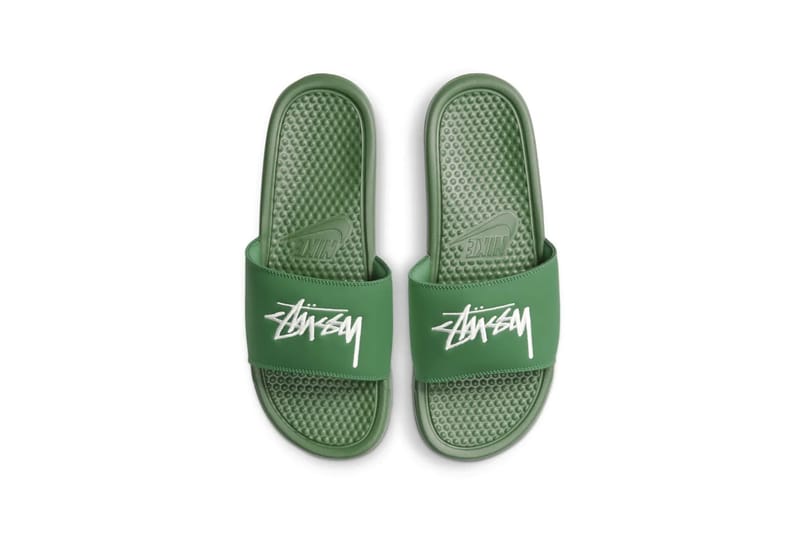 Stussy x Nike Benassi Slides White/Black/Green | Hypebae