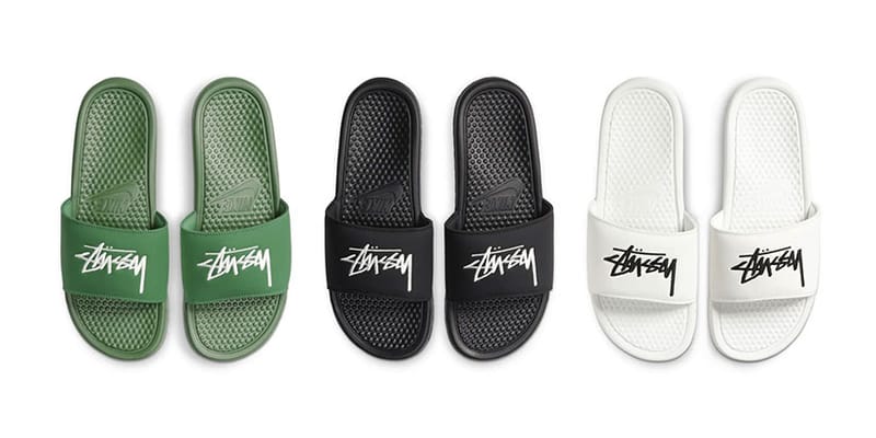 黒タグ付きStussy Nike Benassi Slide Sandal Stussy x Nike Benassi Slides White/Black/Green | Hypebae