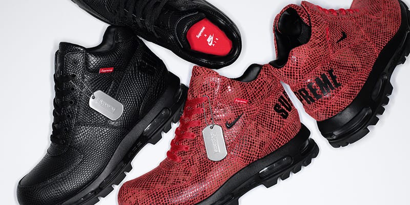 NIKE × Supreme AIR MAX GOADOME Supreme x Nike Goadome Boots Red & Black Release | Hypebae