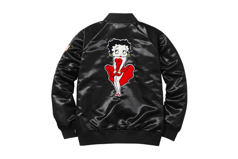 Supreme Drops Satin Varsity Jacket With Betty Boop Embroidery 