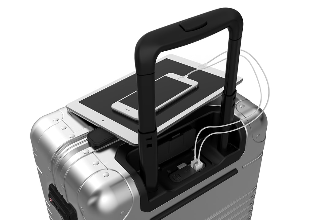 builtin charger luggage arlo skye carryon Hypebeast