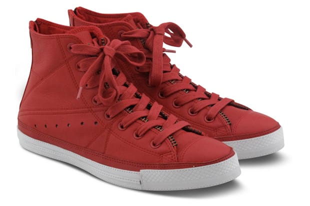 Red leather sale converse