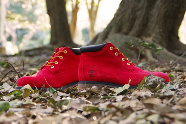 Red and gold timberland hot sale boots