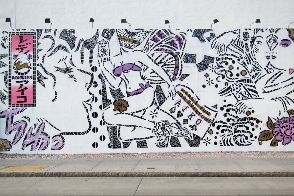 Фреска Айко Накагава @ Стена с граффити в Бауэри и Хьюстоне, Нью-Йорк