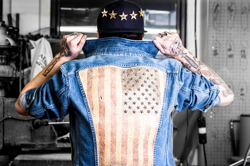 Jean jacket with american clearance flag on the back