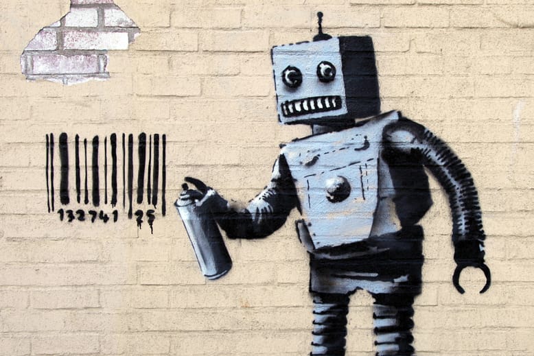 日本未入荷-2サイズ♪ウォールアート- Banksy Street Art Robot Banksy Robot Torquay by Premium Artman