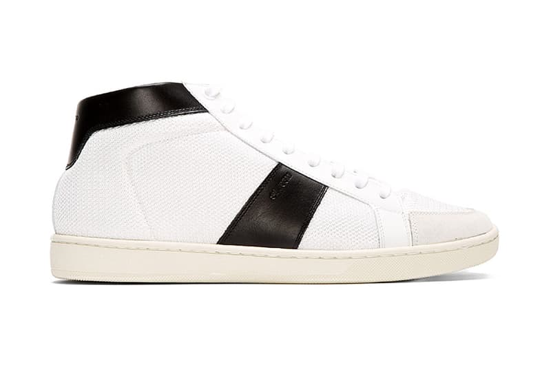 Saint Laurent White Leather-Trimmed Mid-Top Sneakers | HYPEBEAST