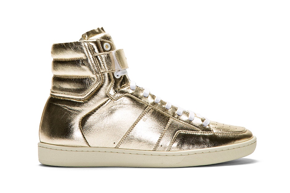 Saint Laurent Gold Lamé Leather High-Top Sneaker | HYPEBEAST