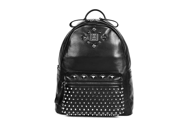 Mcm black studded online backpack