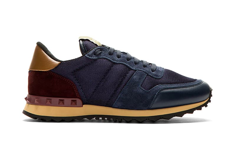 Valentino 2014 Fall/Winter Navy Mesh and Leather Studded Sneakers ...