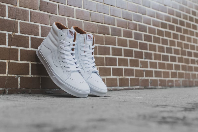 Vans sk8 hi leather on clearance feet