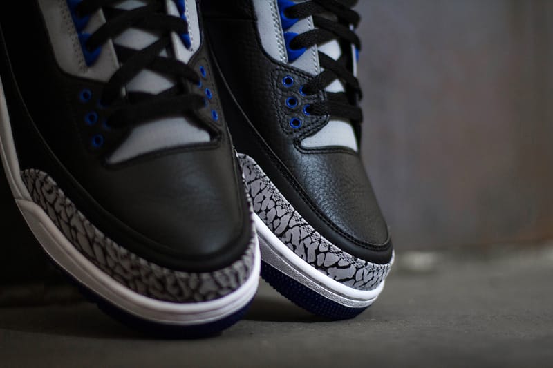 Jordan 3 sport on sale blue on feet