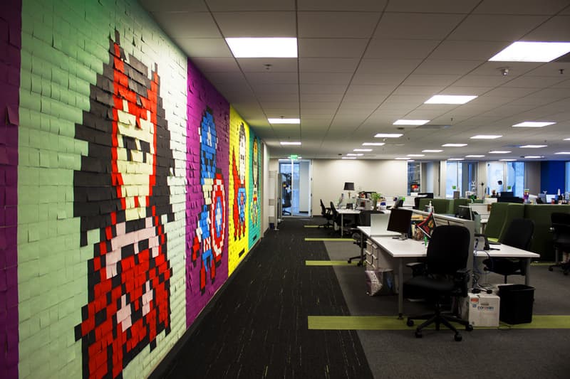 An 8-Bit Superhero Mural Constructed Out of 8,024 Sticky Notes | Hypebeast
