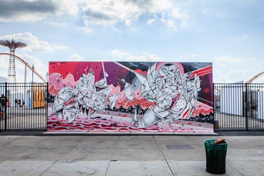 Бен Эйн, Шепард Фейри, How and Nosm, Daze и CRASH раскрашивают фрески @ Art Walls на Кони-Айленде