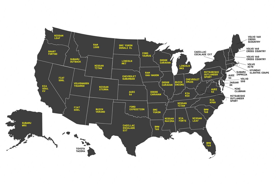 Инфографика показывает, какие автомобили каждый штат покупает больше всего