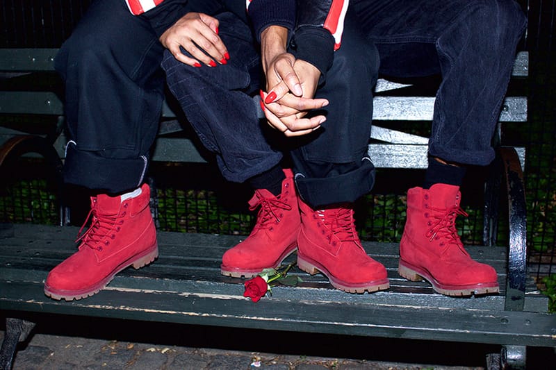 Red cheap timbs mens