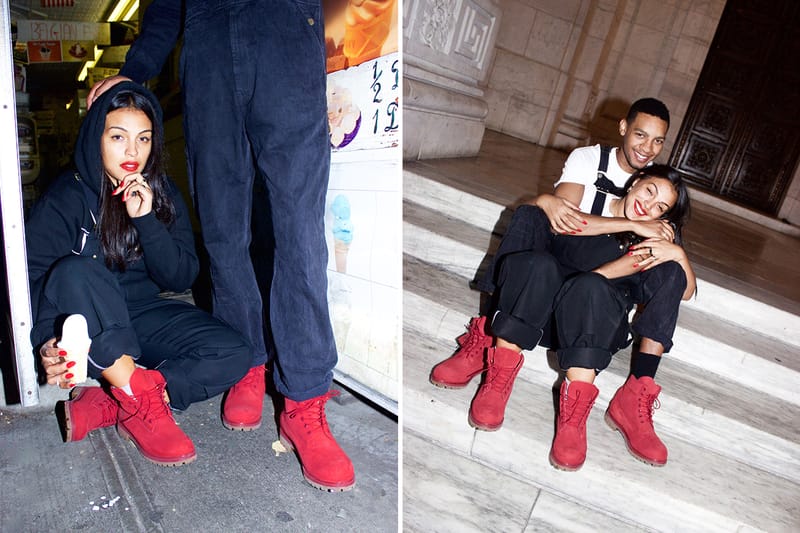 All red on sale timberlands boots