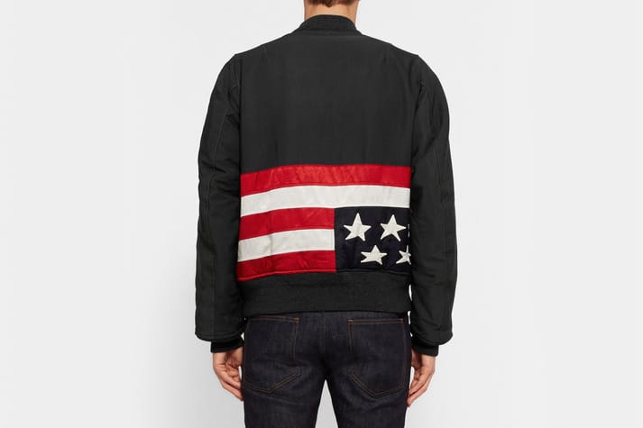 visvim Black Thorson Flag Panelled Washed Satin Twill Bomber