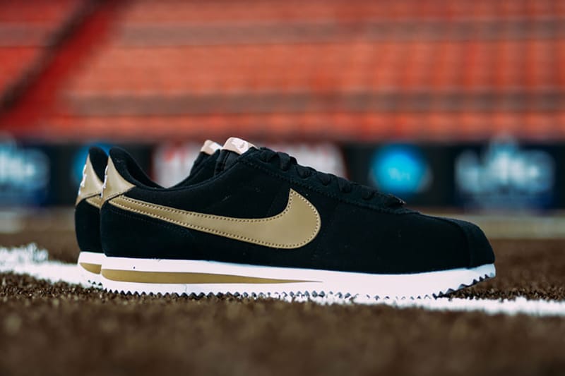 Nike cortez suede black on sale gold