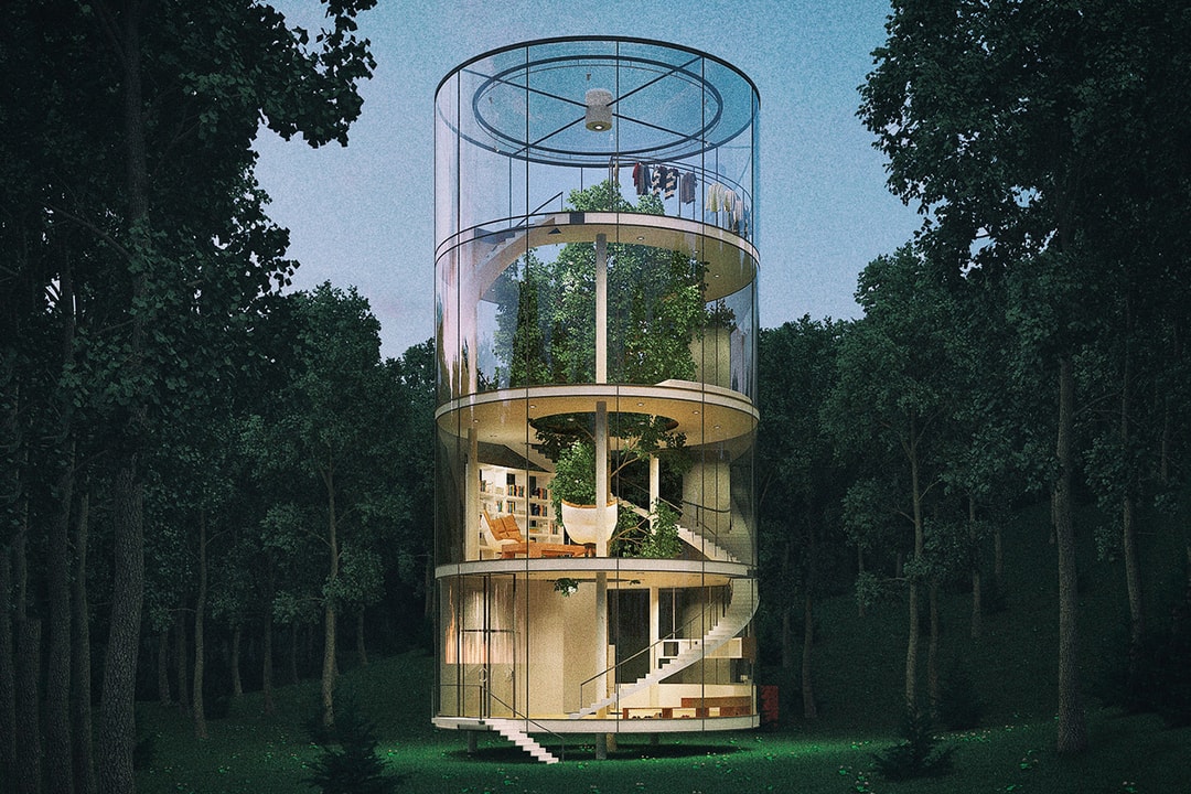 Этот трубчатый стеклянный дом окружает одно дерево